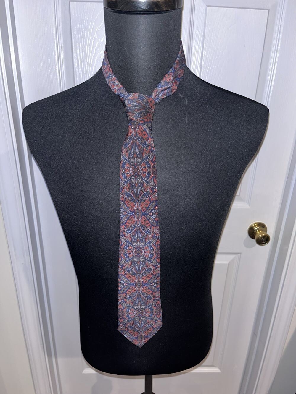 Lanvin Men’s Tie Orange Navy Made In France 100% Silk